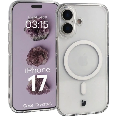 Etui z pierścieniem magnetycznym Bizon Case CrystalO Magnetic do Apple iPhone 17 przezroczyste