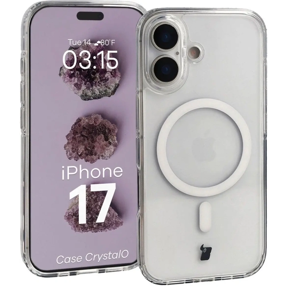 Etui z pierścieniem magnetycznym Bizon Case CrystalO Magnetic do Apple iPhone 17 przezroczyste