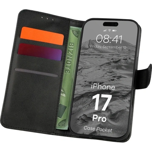 Etui z klapką Bizon Case Pocket do Apple iPhone 17 Pro czarne