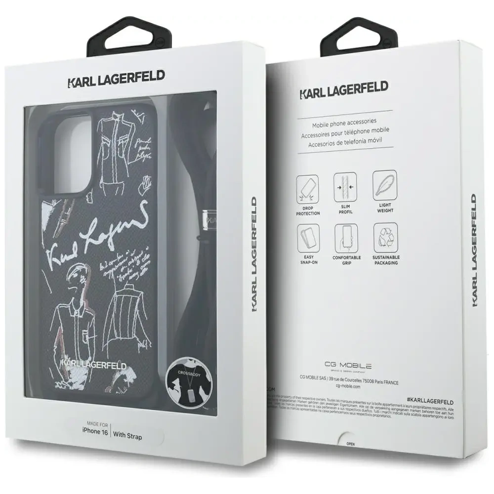 Etui Karl Lagerfeld Crossbody Grained Pattern & Logo do Apple iPhone 16 czarny