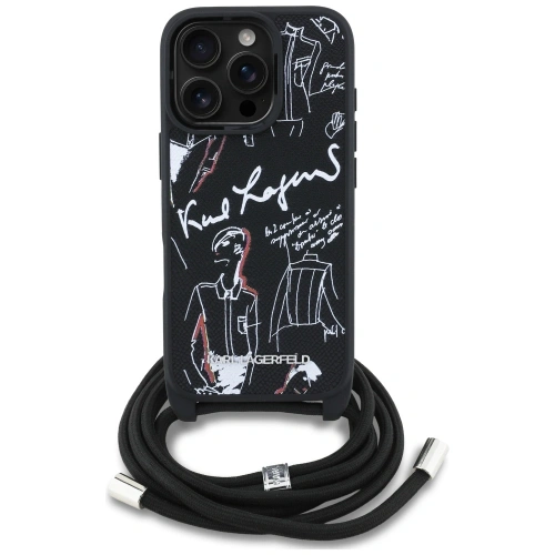 Etui Karl Lagerfeld Crossbody Grained Pattern & Logo do Apple iPhone 16 Pro czarny