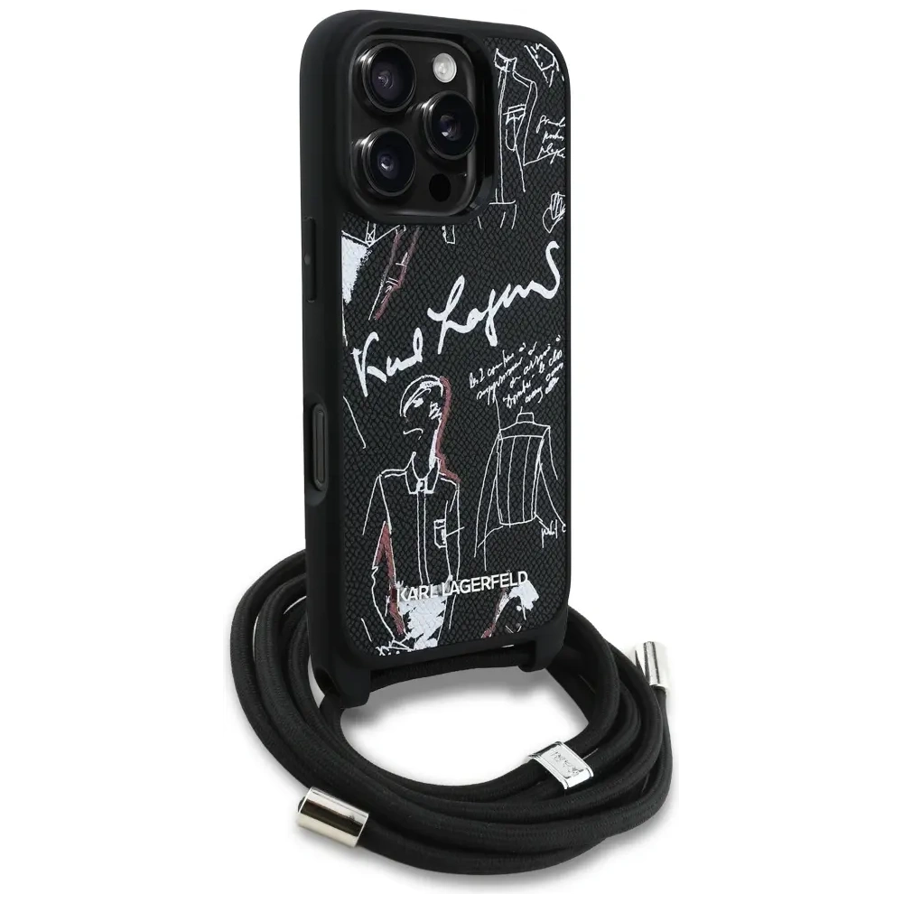 Etui Karl Lagerfeld Crossbody Grained Pattern & Logo do Apple iPhone 16 Pro czarny