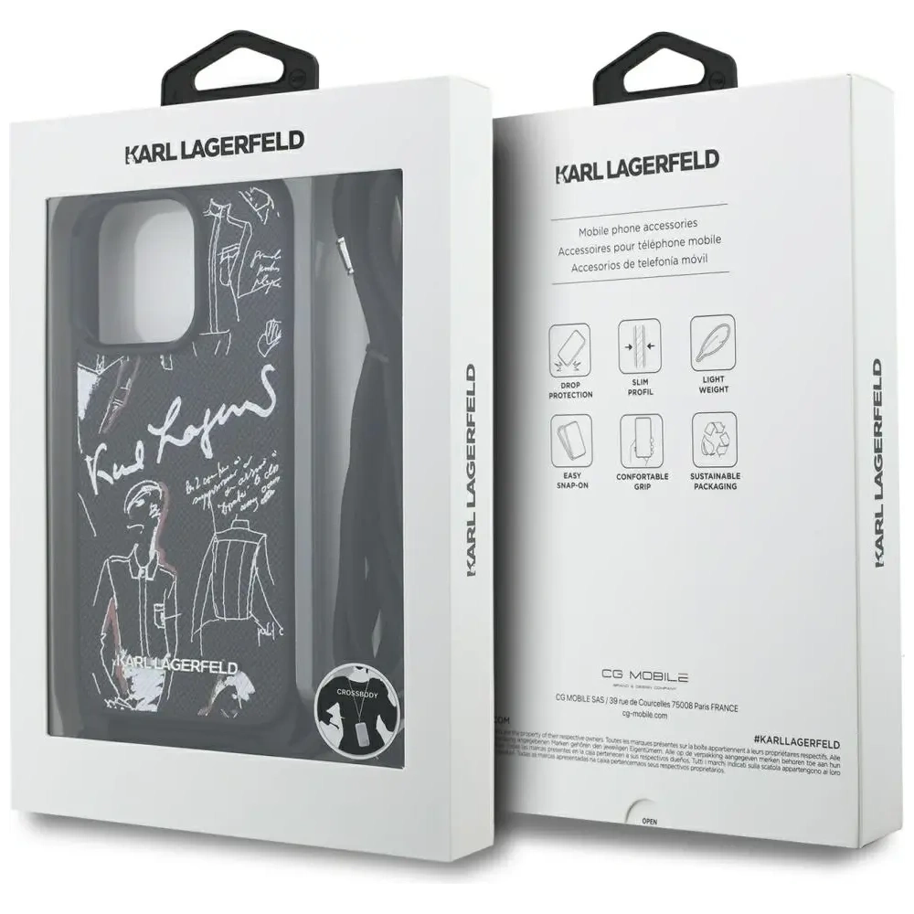 Etui Karl Lagerfeld Crossbody Grained Pattern & Logo do Apple iPhone 16 Pro Max czarny