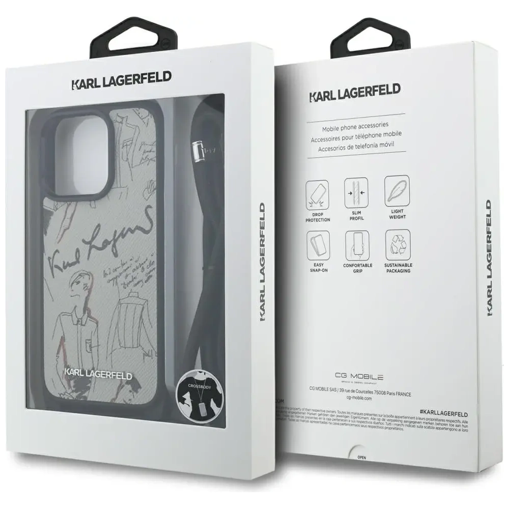 Etui Karl Lagerfeld Crossbody Grained Pattern & Logo do Apple iPhone 16 Pro Max szary