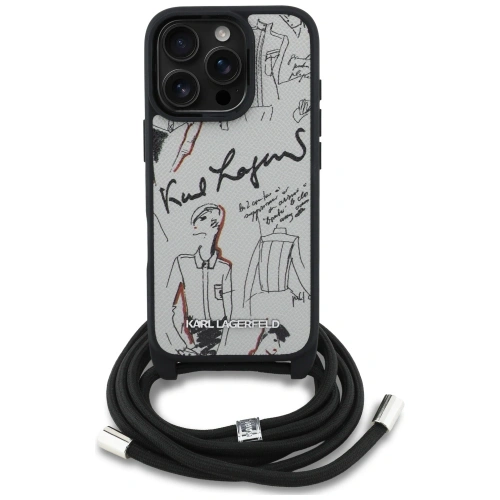 Etui Karl Lagerfeld Crossbody Grained Pattern & Logo do Apple iPhone 16 Pro szary