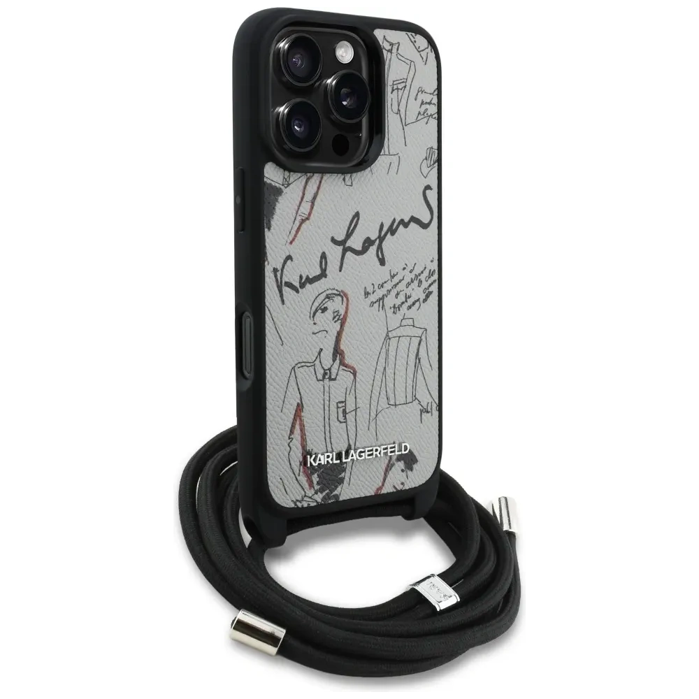 Etui Karl Lagerfeld Crossbody Grained Pattern & Logo do Apple iPhone 16 Pro szary
