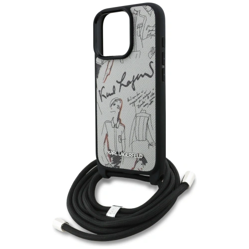 Etui Karl Lagerfeld Crossbody Grained Pattern & Logo do Apple iPhone 16 Pro szary