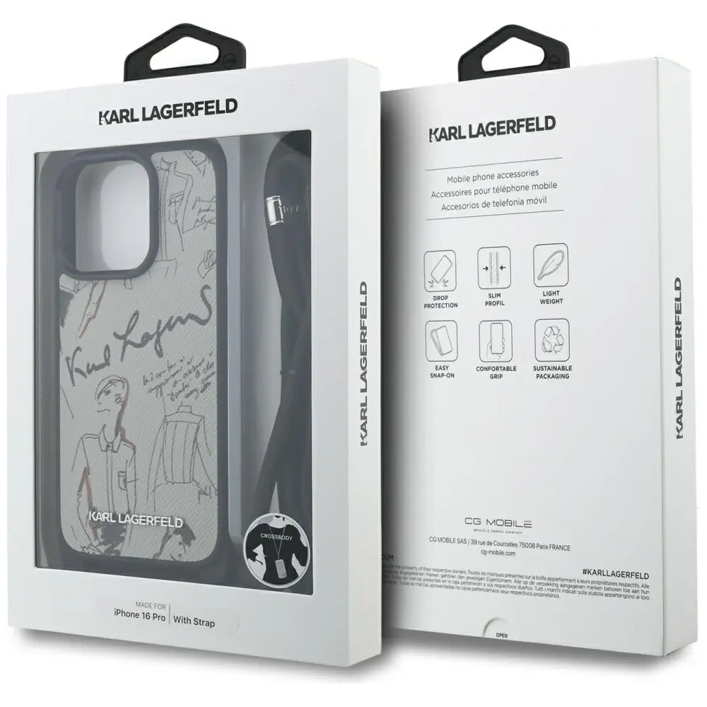 Etui Karl Lagerfeld Crossbody Grained Pattern & Logo do Apple iPhone 16 Pro szary