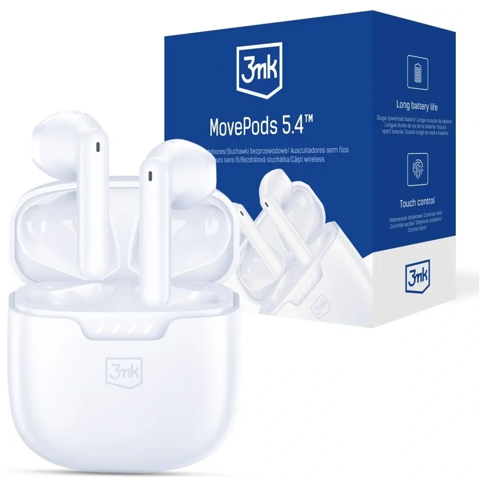 Bezprzewodowe słuchawki douszne 3MK Movepods TWS Bluetooth 5.4 biały