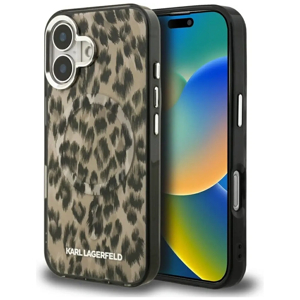 Etui Karl Lagerfeld IML Leopard Pattern MagSafe do Apple iPhone 16 brązowy