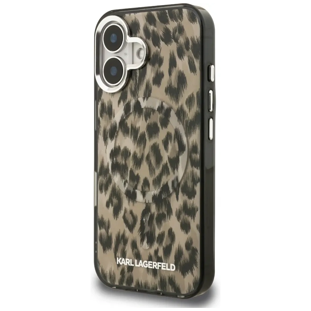 Etui Karl Lagerfeld IML Leopard Pattern MagSafe do Apple iPhone 16 brązowy