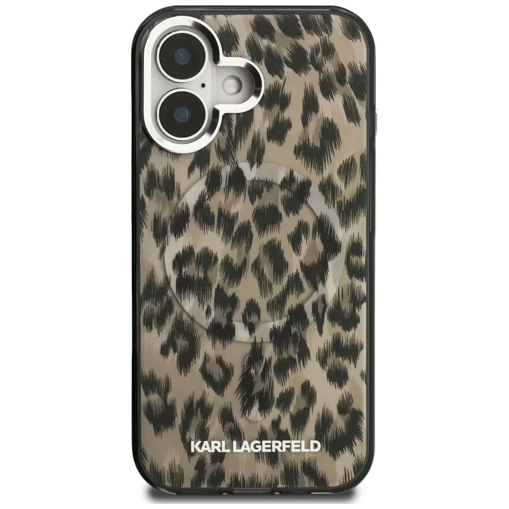 Etui Karl Lagerfeld IML Leopard Pattern MagSafe do Apple iPhone 16 brązowy