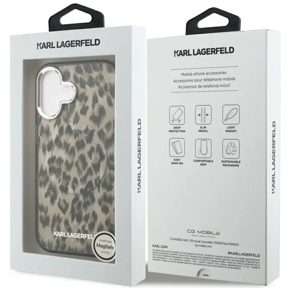 Etui Karl Lagerfeld IML Leopard Pattern MagSafe do Apple iPhone 16 brązowy