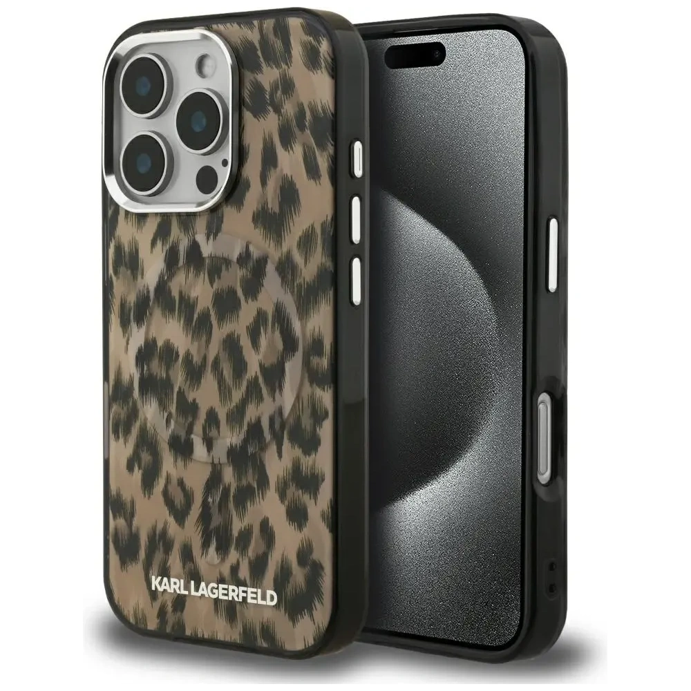 Etui Karl Lagerfeld IML Leopard Pattern MagSafe do Apple iPhone 16 Pro brązowy