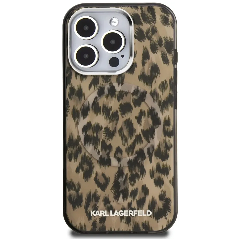 Etui Karl Lagerfeld IML Leopard Pattern MagSafe do Apple iPhone 16 Pro brązowy