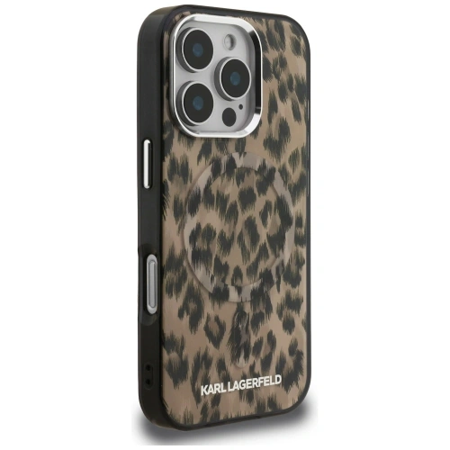 Etui Karl Lagerfeld IML Leopard Pattern MagSafe do Apple iPhone 16 Pro brązowy