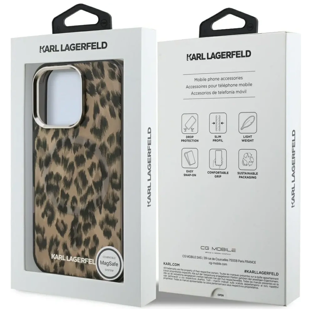 Etui Karl Lagerfeld IML Leopard Pattern MagSafe do Apple iPhone 16 Pro brązowy