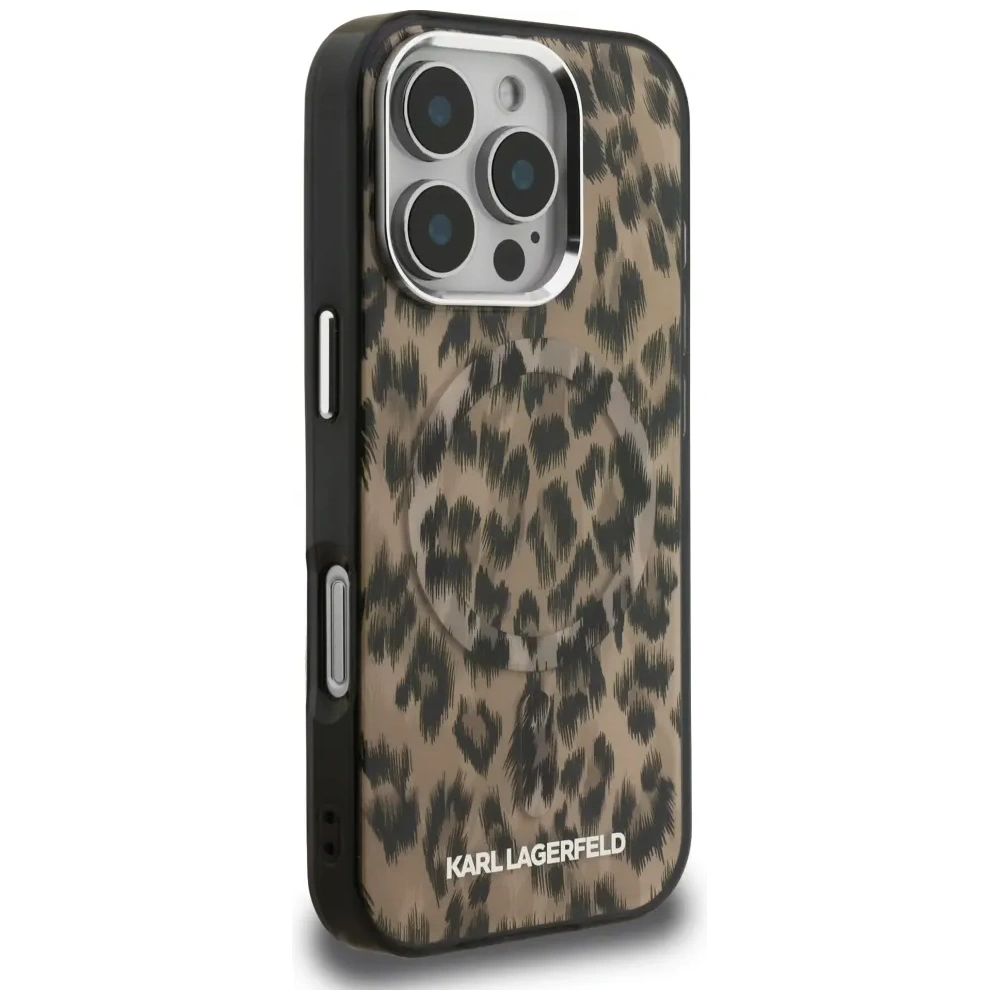 Etui Karl Lagerfeld IML Leopard Pattern MagSafe do Apple iPhone 16 Pro Max brązowy