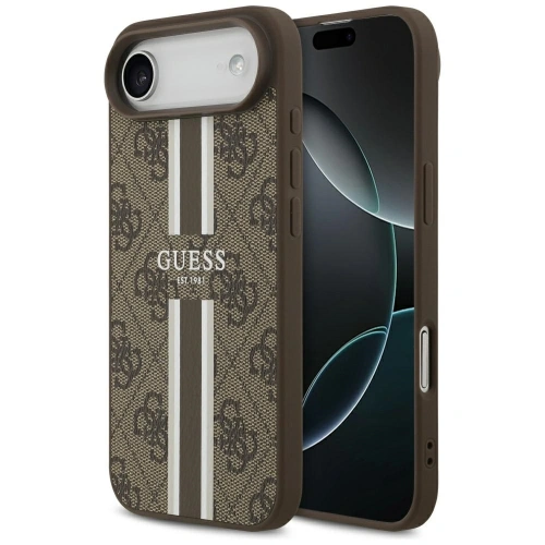 Etui Guess 4G Printed Stripes MagSafe do Apple iPhone 17 Air brązowy