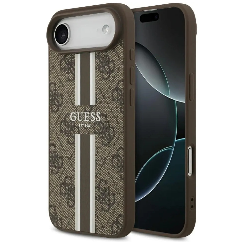 Etui Guess 4G Printed Stripes MagSafe do Apple iPhone Air brązowy