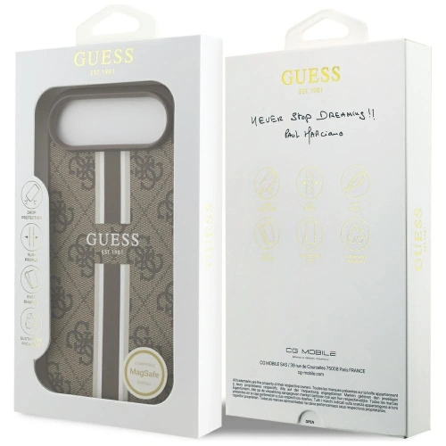 Etui Guess 4G Printed Stripes MagSafe do Apple iPhone 17 Air brązowy