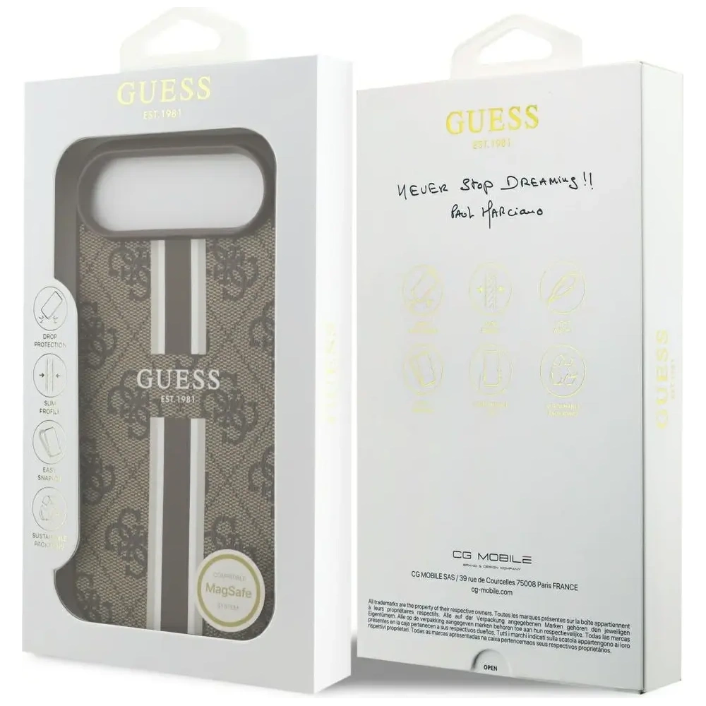 Etui Guess 4G Printed Stripes MagSafe do Apple iPhone Air brązowy