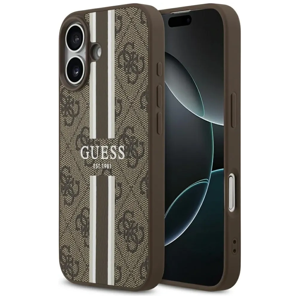 Etui Guess 4G Printed Stripes MagSafe do Apple iPhone 17 brązowy