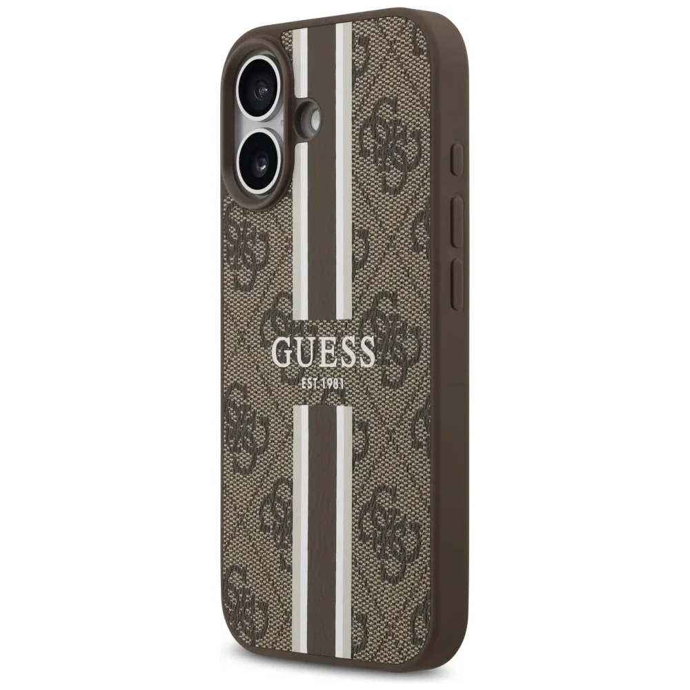Etui Guess 4G Printed Stripes MagSafe do Apple iPhone 17 brązowy