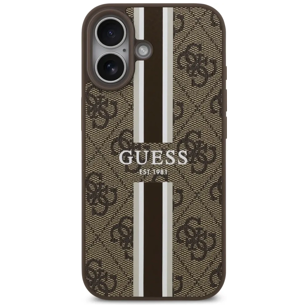 Etui Guess 4G Printed Stripes MagSafe do Apple iPhone 17 brązowy