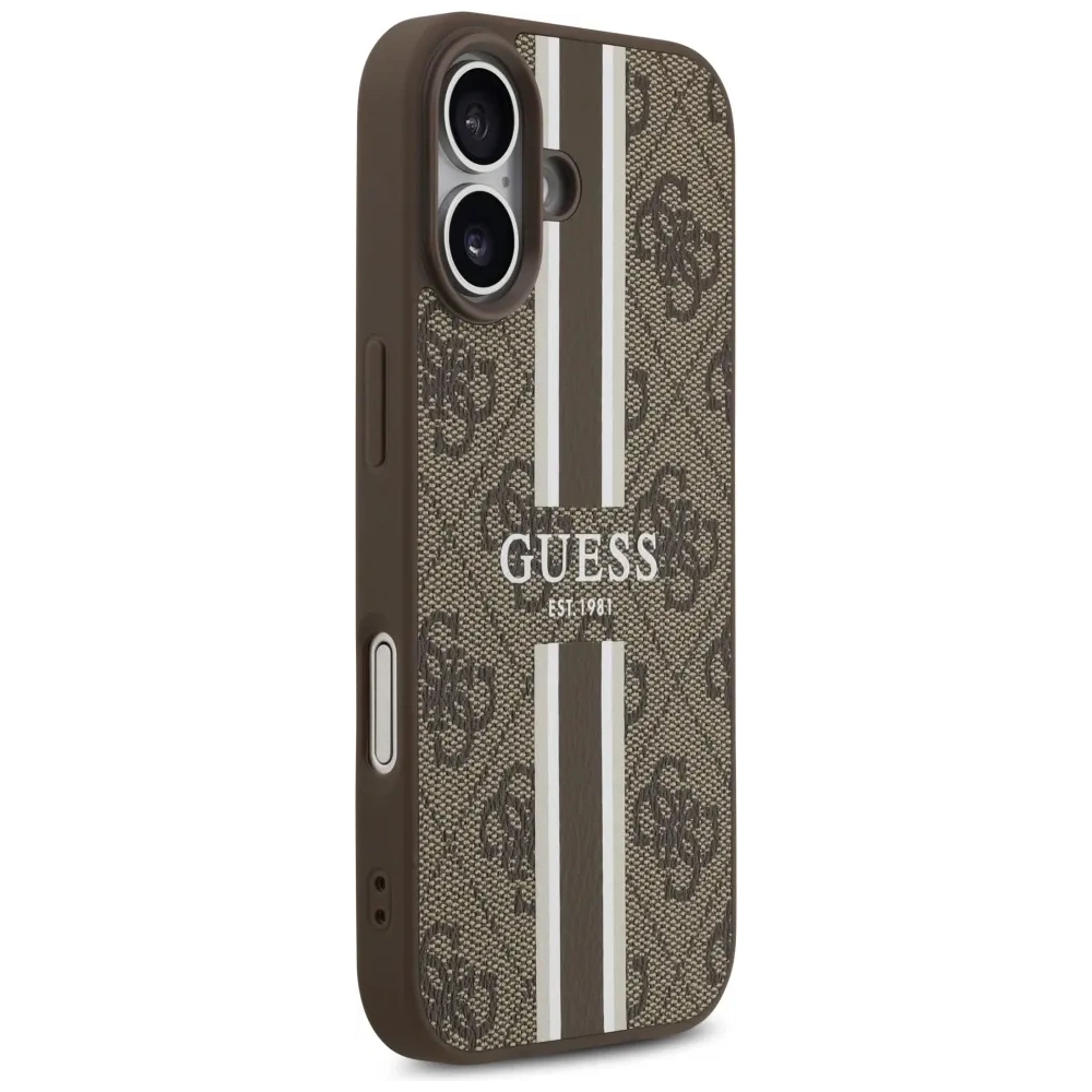 Etui Guess 4G Printed Stripes MagSafe do Apple iPhone 17 brązowy