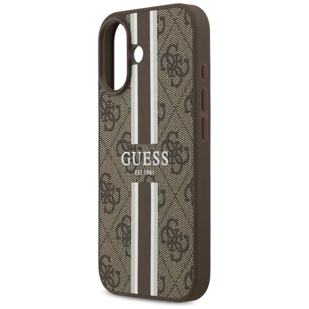 Etui Guess 4G Printed Stripes MagSafe do Apple iPhone 17 brązowy