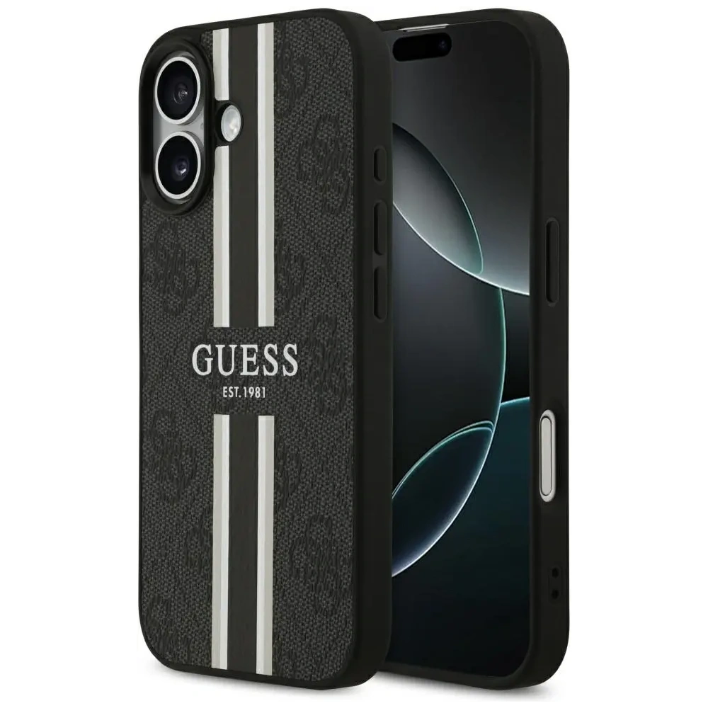 Etui Guess 4G Printed Stripes MagSafe do Apple iPhone 17 czarny