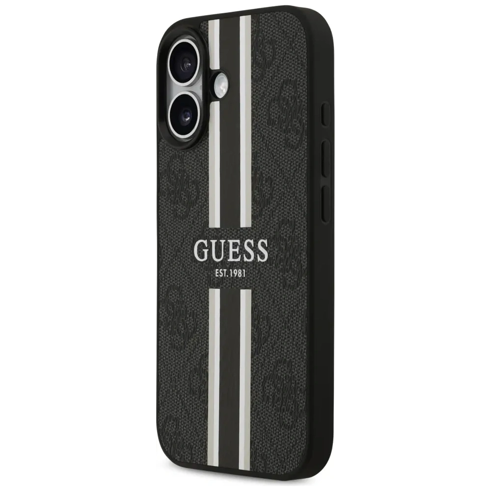 Etui Guess 4G Printed Stripes MagSafe do Apple iPhone 17 czarny