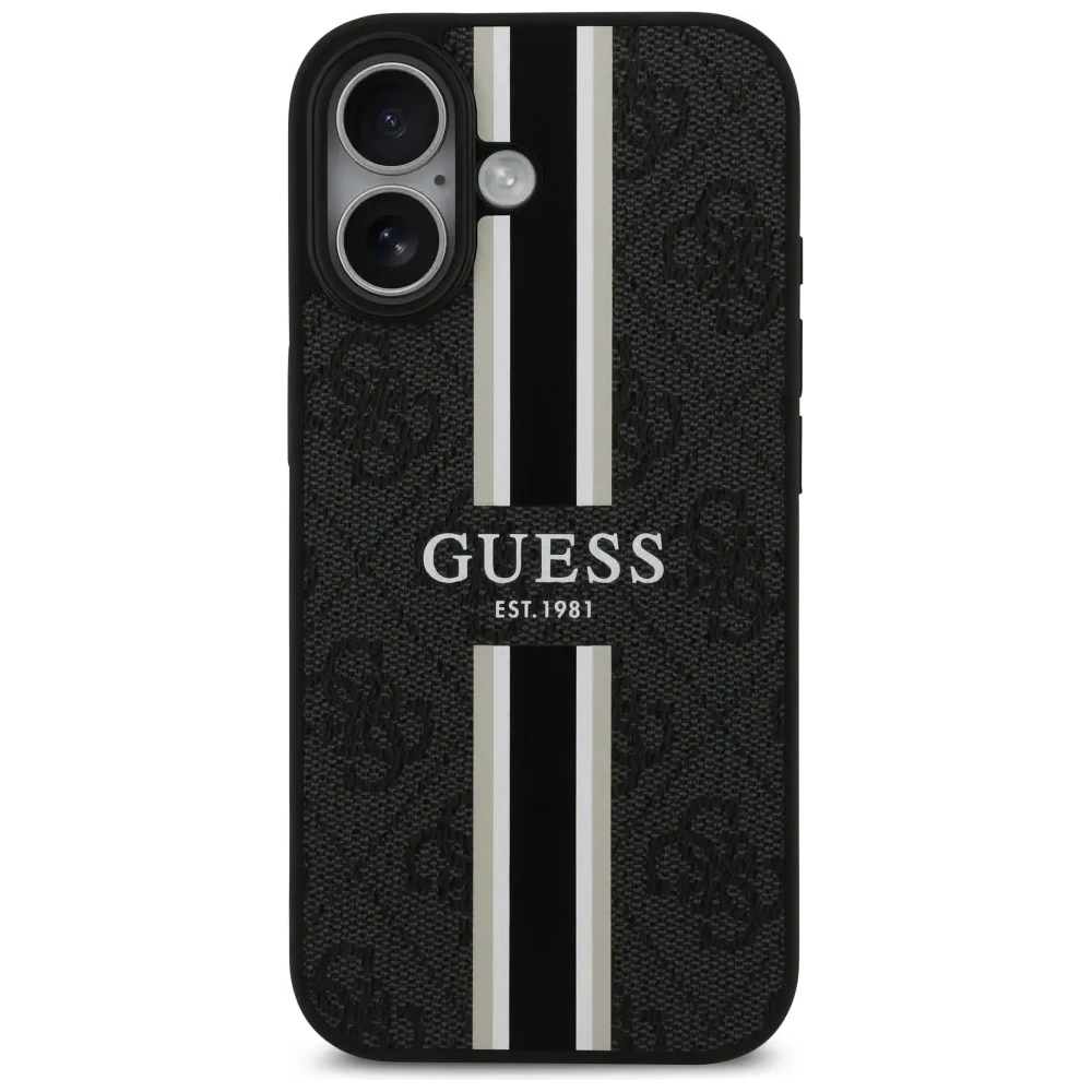 Etui Guess 4G Printed Stripes MagSafe do Apple iPhone 17 czarny