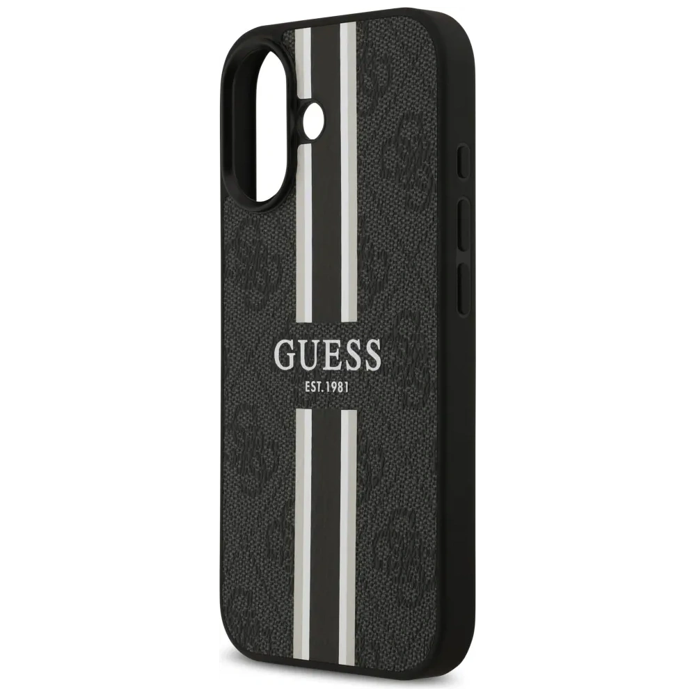 Etui Guess 4G Printed Stripes MagSafe do Apple iPhone 17 czarny