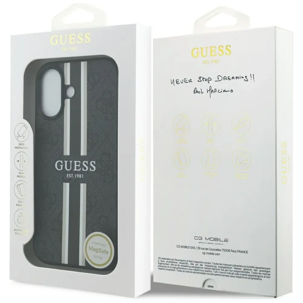 Etui Guess 4G Printed Stripes MagSafe do Apple iPhone 17 czarny