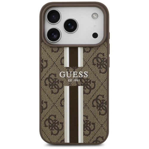 Etui Guess 4G Printed Stripes MagSafe do Apple iPhone 17 Pro brązowy