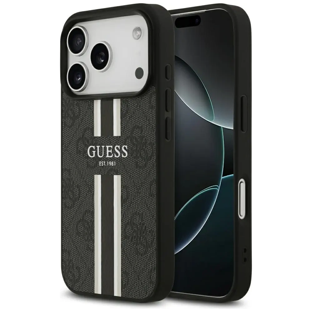 Etui Guess 4G Printed Stripes MagSafe do Apple iPhone 17 Pro czarny