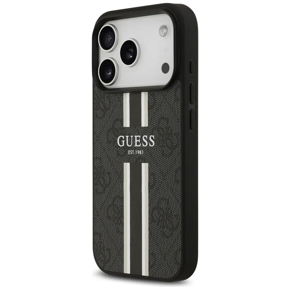 Etui Guess 4G Printed Stripes MagSafe do Apple iPhone 17 Pro czarny