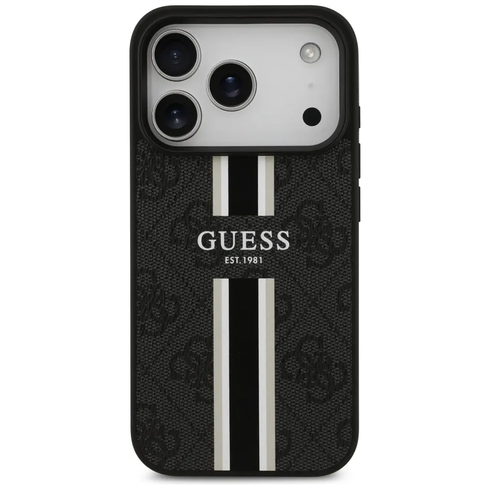 Etui Guess 4G Printed Stripes MagSafe do Apple iPhone 17 Pro czarny