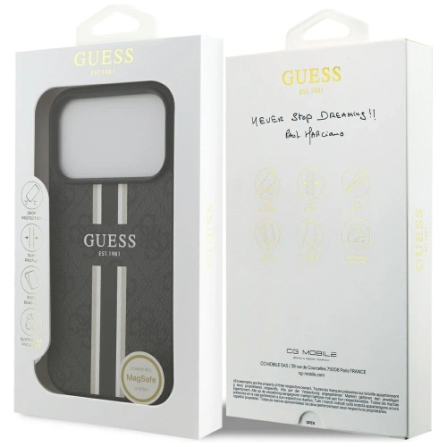 Etui Guess 4G Printed Stripes MagSafe do Apple iPhone 17 Pro czarny