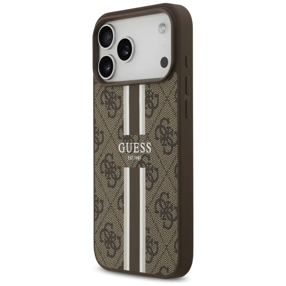 Etui Guess 4G Printed Stripes MagSafe do Apple iPhone 17 Pro Max brązowy