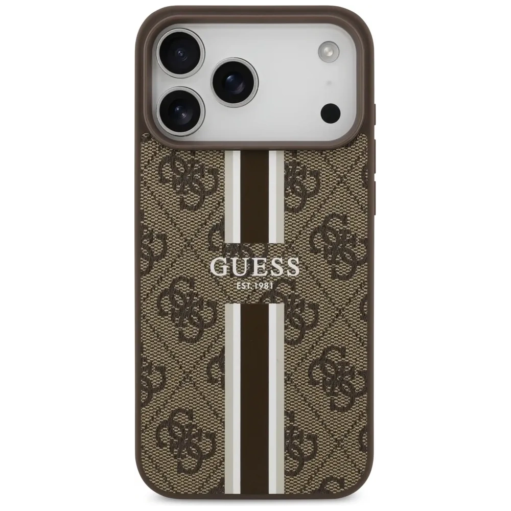 Etui Guess 4G Printed Stripes MagSafe do Apple iPhone 17 Pro Max brązowy