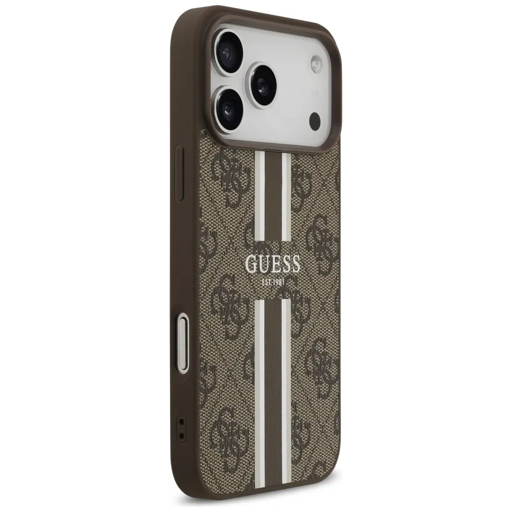 Etui Guess 4G Printed Stripes MagSafe do Apple iPhone 17 Pro Max brązowy