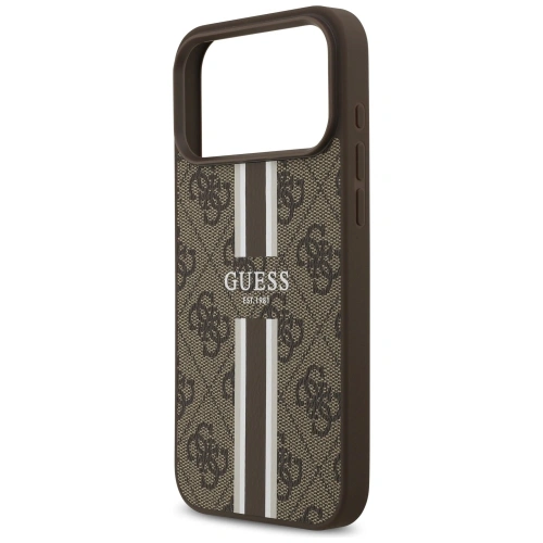 Etui Guess 4G Printed Stripes MagSafe do Apple iPhone 17 Pro Max brązowy