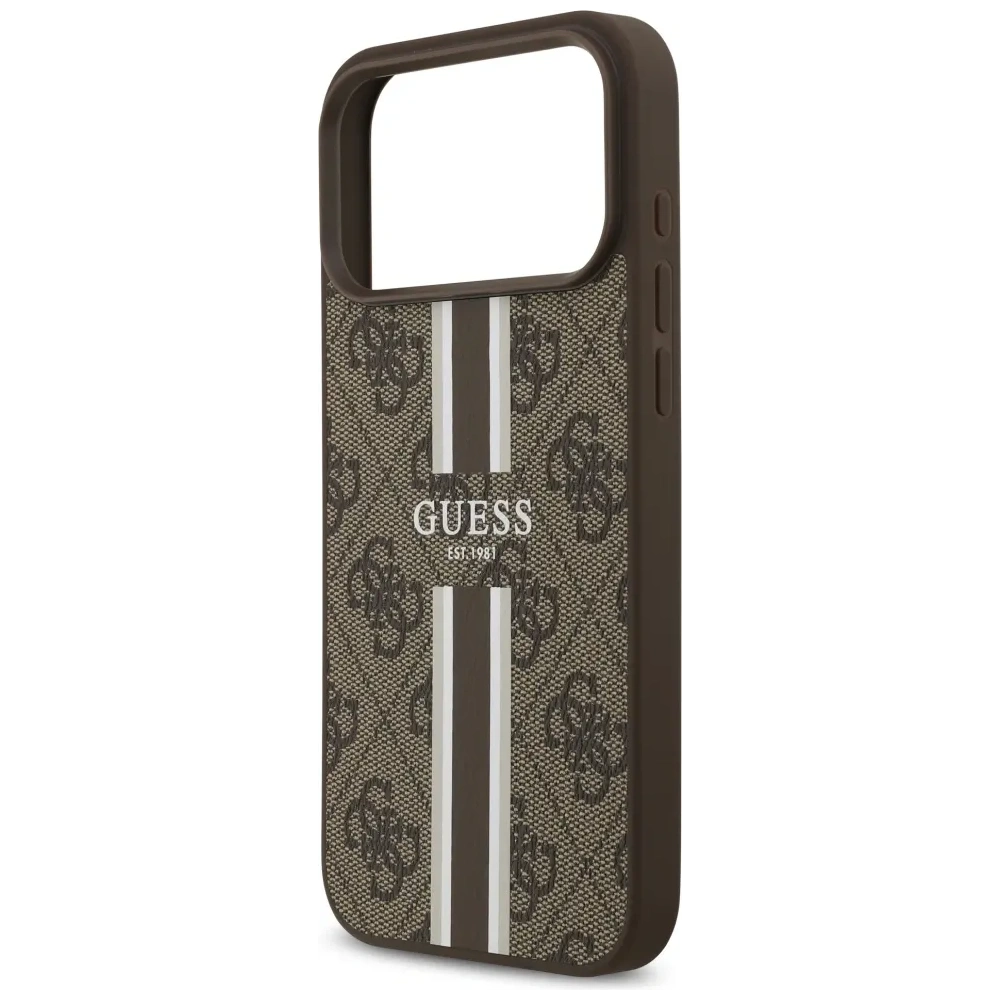Etui Guess 4G Printed Stripes MagSafe do Apple iPhone 17 Pro Max brązowy