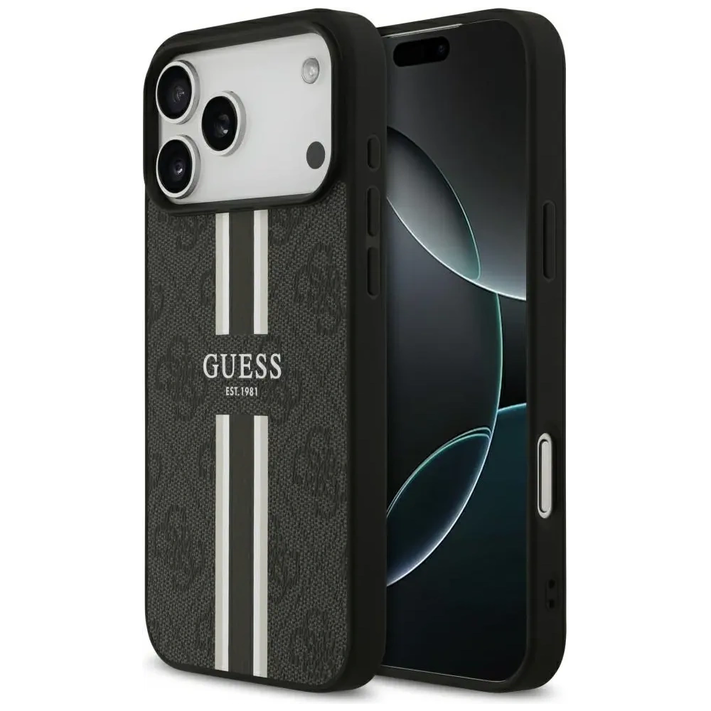 Etui Guess 4G Printed Stripes MagSafe do Apple iPhone 17 Pro Max czarny
