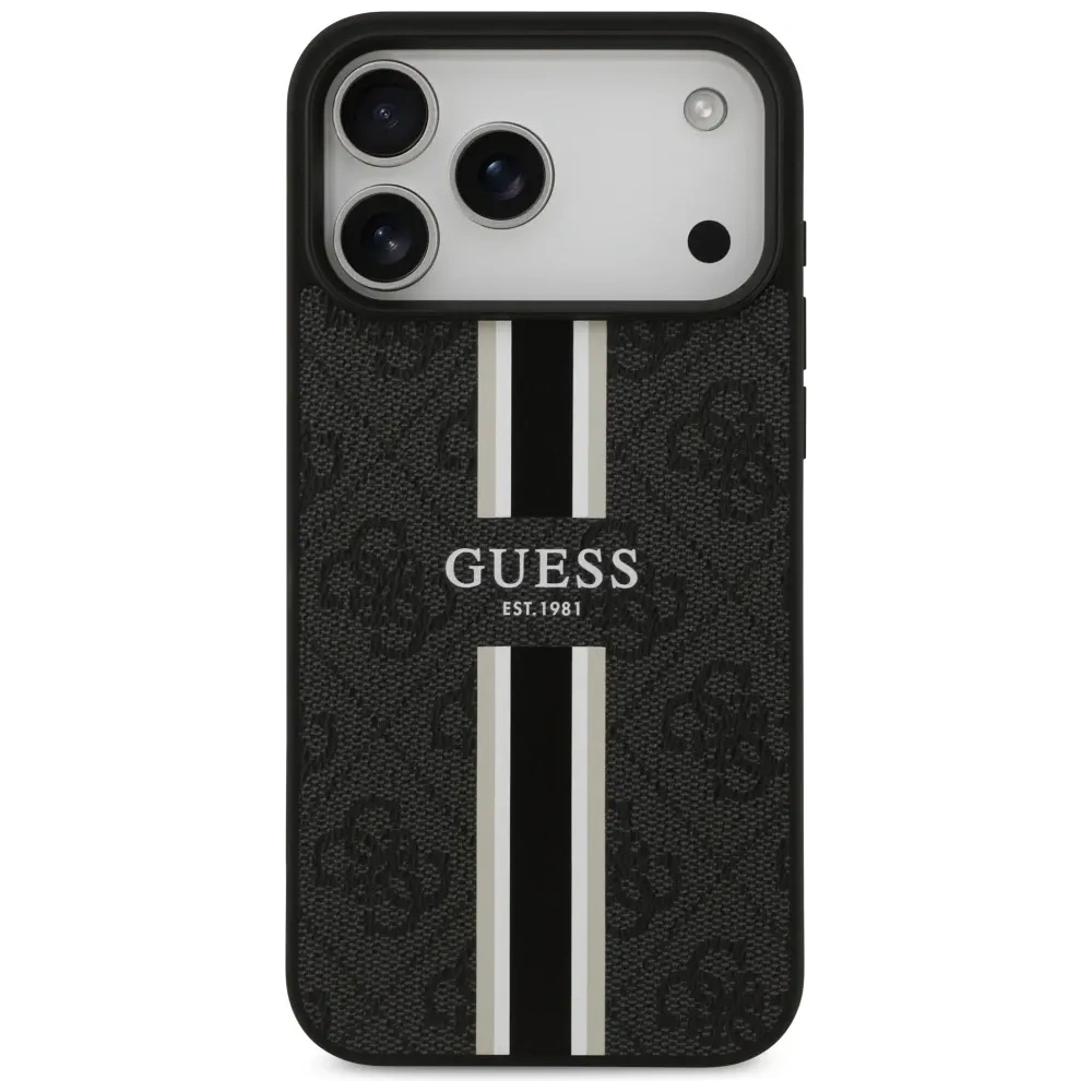Etui Guess 4G Printed Stripes MagSafe do Apple iPhone 17 Pro Max czarny