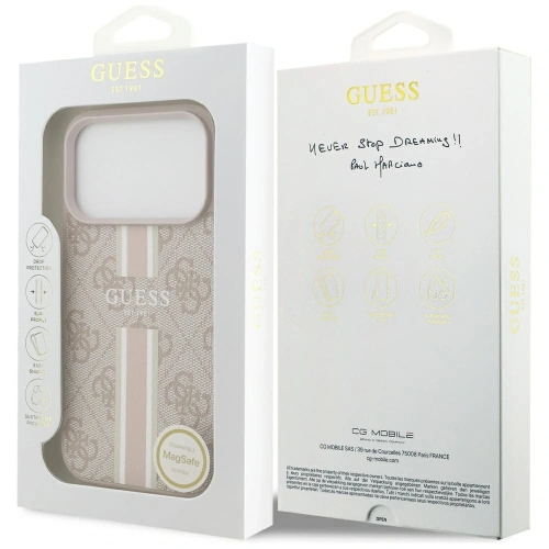 Etui Guess 4G Printed Stripes MagSafe do Apple iPhone 17 Pro różowy