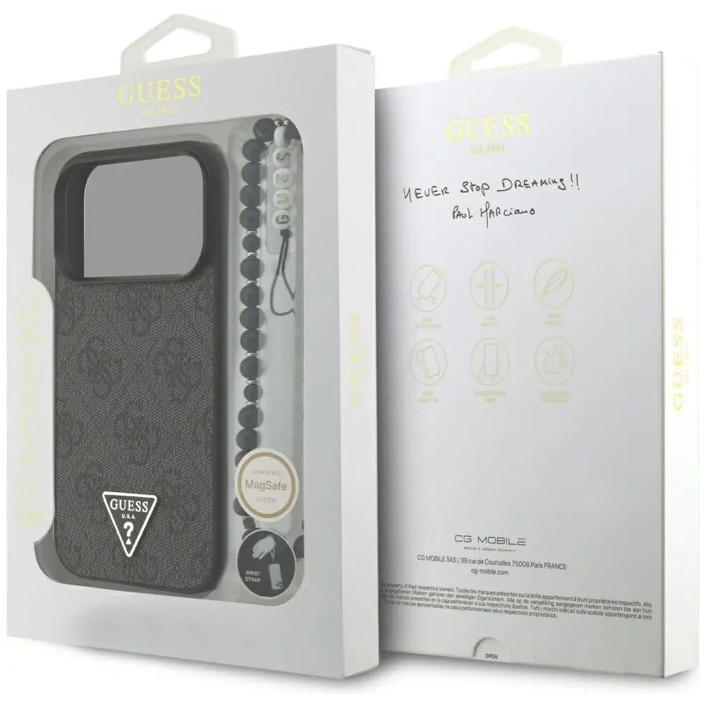 Etui Guess 4G Strap Triangle Logo MagSafe do Apple iPhone 17 Pro czarny